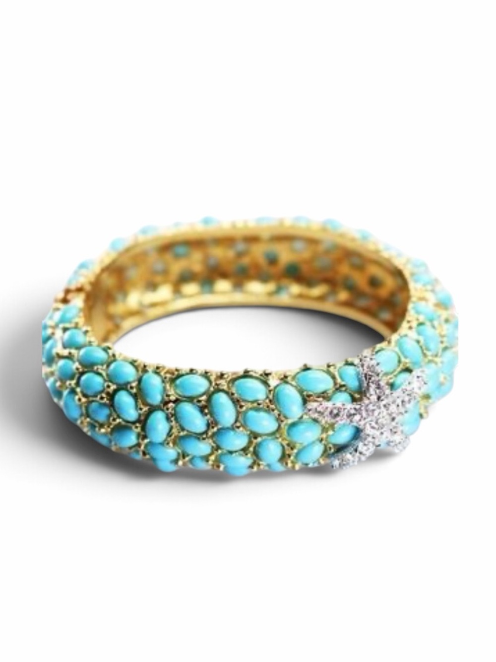 Kenneth J Lane Gold Turquoise Starfish Neptune Clamper Bangle Bracelet Full Set